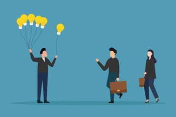 businessman sharing knowledge to another businessmen symbolize by light bulb balloons 2d vector illustration concept for banner, website, landing page, flyer, etc