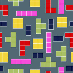 Tetris pixel bricks game vector seamless pattern.