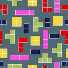 Obraz premium Tetris pixel bricks game vector seamless pattern.