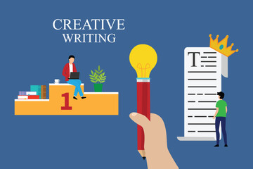 Creativity writing and new creative mind ideas thinking 2d vector illustration concept for banner, website, landing page, flyer, etc