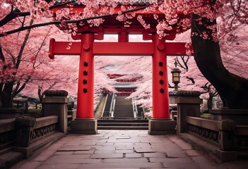 Cherry blossoms at Fushimi Inari Taisha Shrine in Kyoto, Japan