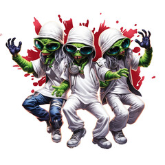 white aliens in hip hop dancing street art 