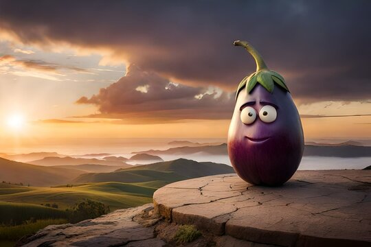 Eggplant cartoon on a neutral background