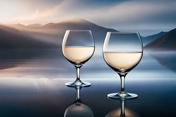 Obraz premium Wine glasses on a neutral background created by AI