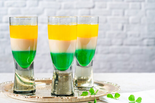 Irish flag shots - traditional St Patricks Day layered alcoholic drinks