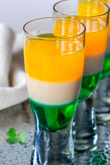 Irish flag shots - traditional St Patricks Day layered alcoholic drinks
