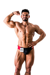 Photo of a man striking a confident pose in stylish underwear