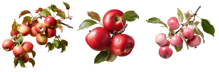 Ornamental apple tree fruits isolated on transparent background