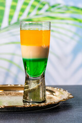 Irish flag shot - traditional St Patricks Day layered alcoholic drink