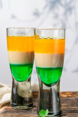 Irish flag shots - traditional St Patricks Day layered alcoholic drinks