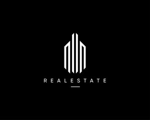 Real estate logo. Architecture, construction, property, city building, cityscape, skyscraper, residence, apartment, structure and planning vector design symbol.
