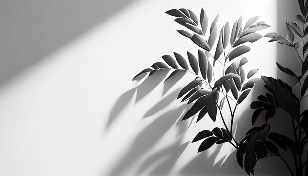 Minimalistic light background with blurred foliage shadow on a white wall, Ai generated image