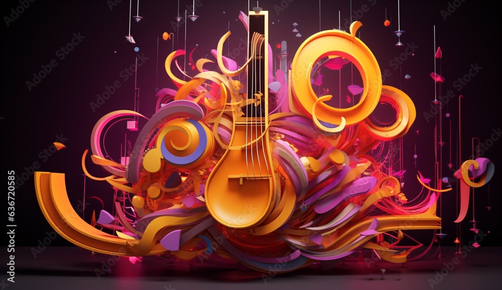 Wall mural modern multicolor music background with abstract structure and musical notes, futuristic and surreal