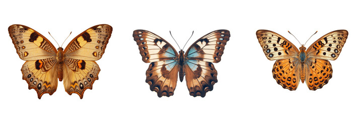 Brown butterfly in solitude against transparent background