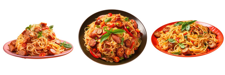Thai style spicy sausage spaghetti