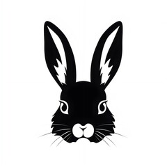Black and white rabbit silhouette isolated on white background, rabbit illustration