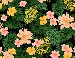 Keuken spatwand met foto Green seamless floral pattern with flowers, leaf, plant, texture, textile, decoration © prasanth