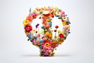 A peace sign formed by colorful flowers