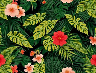 Keuken spatwand met foto Green seamless floral pattern with flowers, leaf, plant, texture, textile, decoration © prasanth