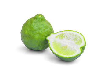 Bergamot fruit with cut in half isolated on white background