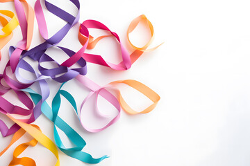 Top view of a peace symbol formed with a collection of ribbon - obrazy, fototapety, plakaty