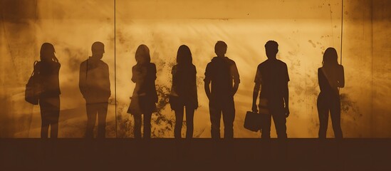 Silhouette of a group of people in front of a wall - Powered by Adobe
