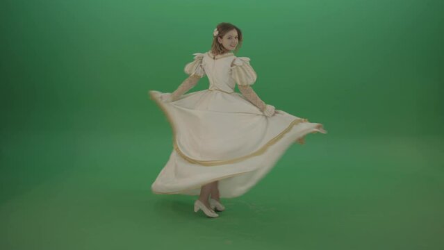  Princess dances twisting around the circle isolated on chromakey background