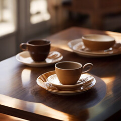 Fototapeta premium Close up white coffee cup with heart shape latte art on wood tab.