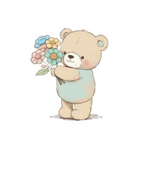 Cartoon Bear With Flowers