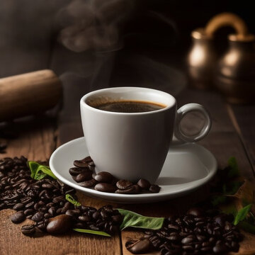 Coffee cup on roasted coffee beans © rosedesign143