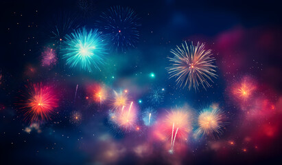 Fototapeta na wymiar photo beautiful colorful firework display at night for celebrate 