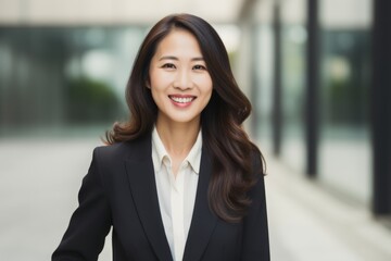 Fototapeta premium business woman smile and look at you in the city. asian