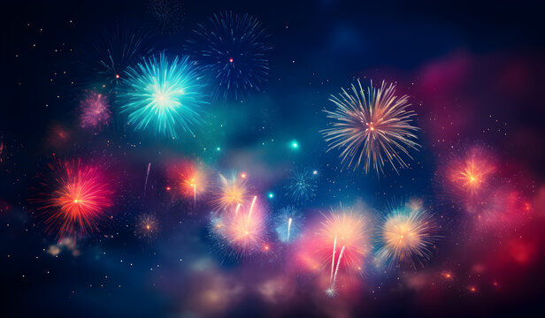 photo beautiful colorful firework display at night for celebrate 