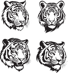 Tiger Leopard face logo style elements pack black outlined tattoo style
