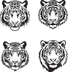 Tiger Leopard face logo style elements pack black outlined tattoo style