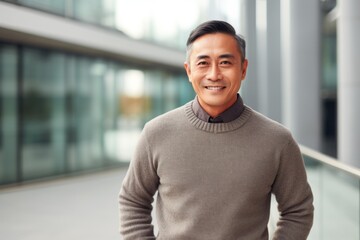 Portrait of a smiling asian man standing in an office building