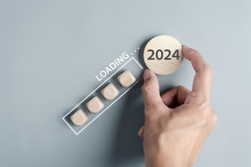Loading progress from 2023 to 2024 to countdown merry christmas and happy new year, Planning and challenge strategy in new year 2024 Concept.