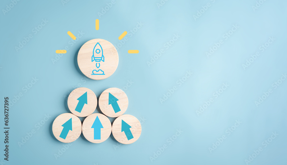 Aufkleber idea of business journey of a rocket icon, accelerate towards your goals, rapid startup. sights are 