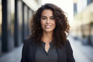 Fototapeta premium Portrait of a beautiful young business woman smiling in urban background.