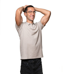 Fototapeta premium Happy young man praying gesture