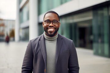 Naklejka premium Portrait of a smiling african american businessman in eyeglasses