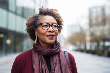 Portrait of smiling african american woman wearing eyeglasses outdoors