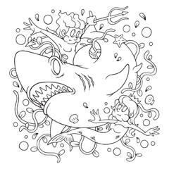 coloring illustration of cartoon wild ocean