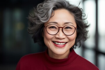 Obraz premium Portrait of smiling senior woman in eyeglasses looking at camera