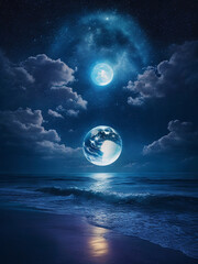 Naklejka na ściany i meble moon over ocean