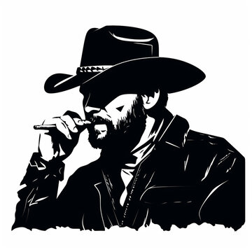 recommend clip art: cowboy wearing a hat and smoking a cigar