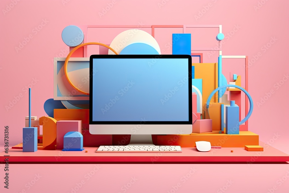 Poster abstract computer render of spheres and lines. concept of science and education.