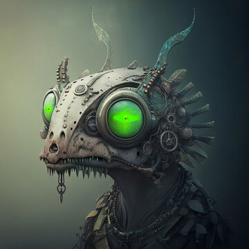 Eyes of Enigma: Captivating Close-Up Portrait of a Steampunk Gecko