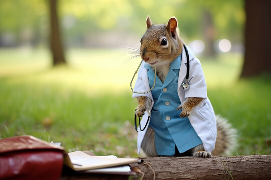 cute squirrel wearing a doctor's uniform , Generative AI 