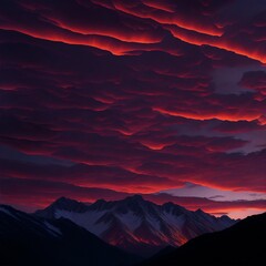 A majestic, fiery orange and pink sunset cascading over a snow-capped mountain range.